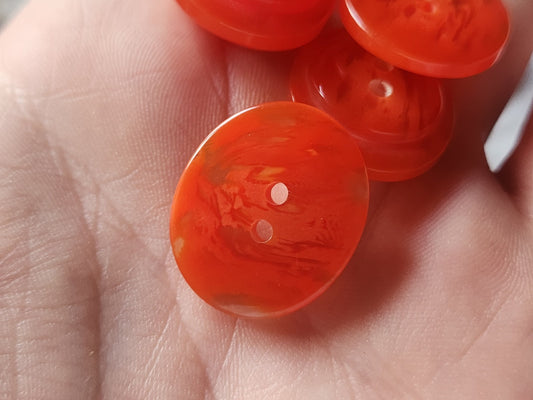 Lot 8 boutons vintage orange veinbé trancparent ovale 1,9 sur 2,2 cm ref 3033