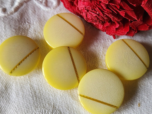 Lot 5 jolis boutons vintage jaune inclusion doré 2,3 cm pied ref 842