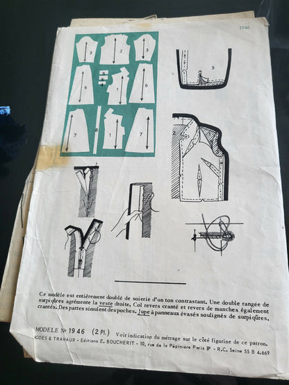 Patron ancien tailleur veste jupe coupé en 48 possibilité de reduire taille 