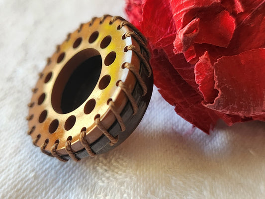Original gros bouton ancien fil cousu marron 2,7 cm G15o