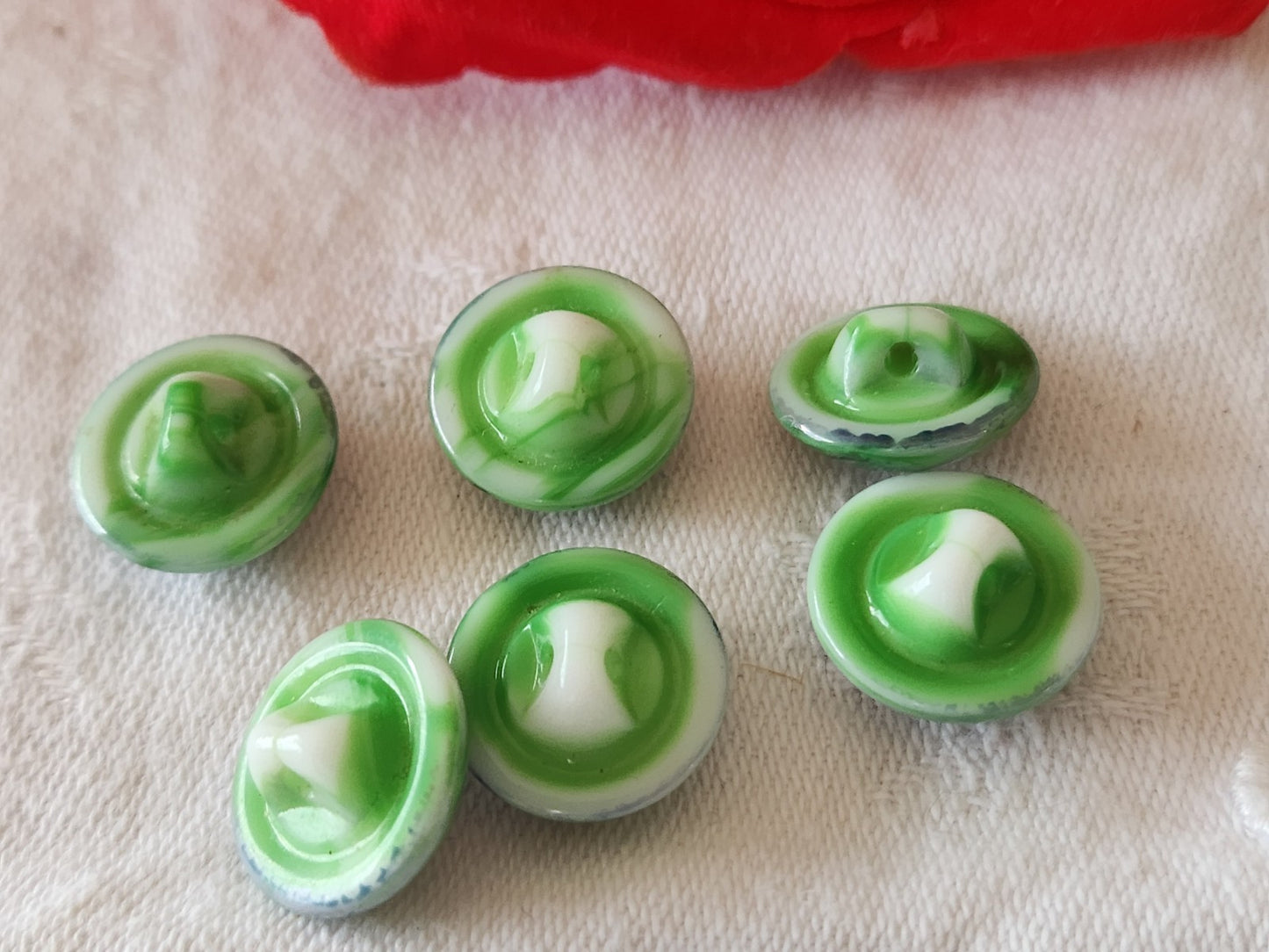 Lot 6 boutons vintage en verre bleu vert marbré ancien 1,5 cm ref 6446
