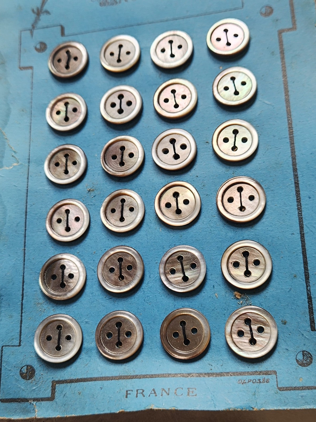 Plaque 24 boutons anciens en nacre gris 1,2 cm année 20/30 N°8