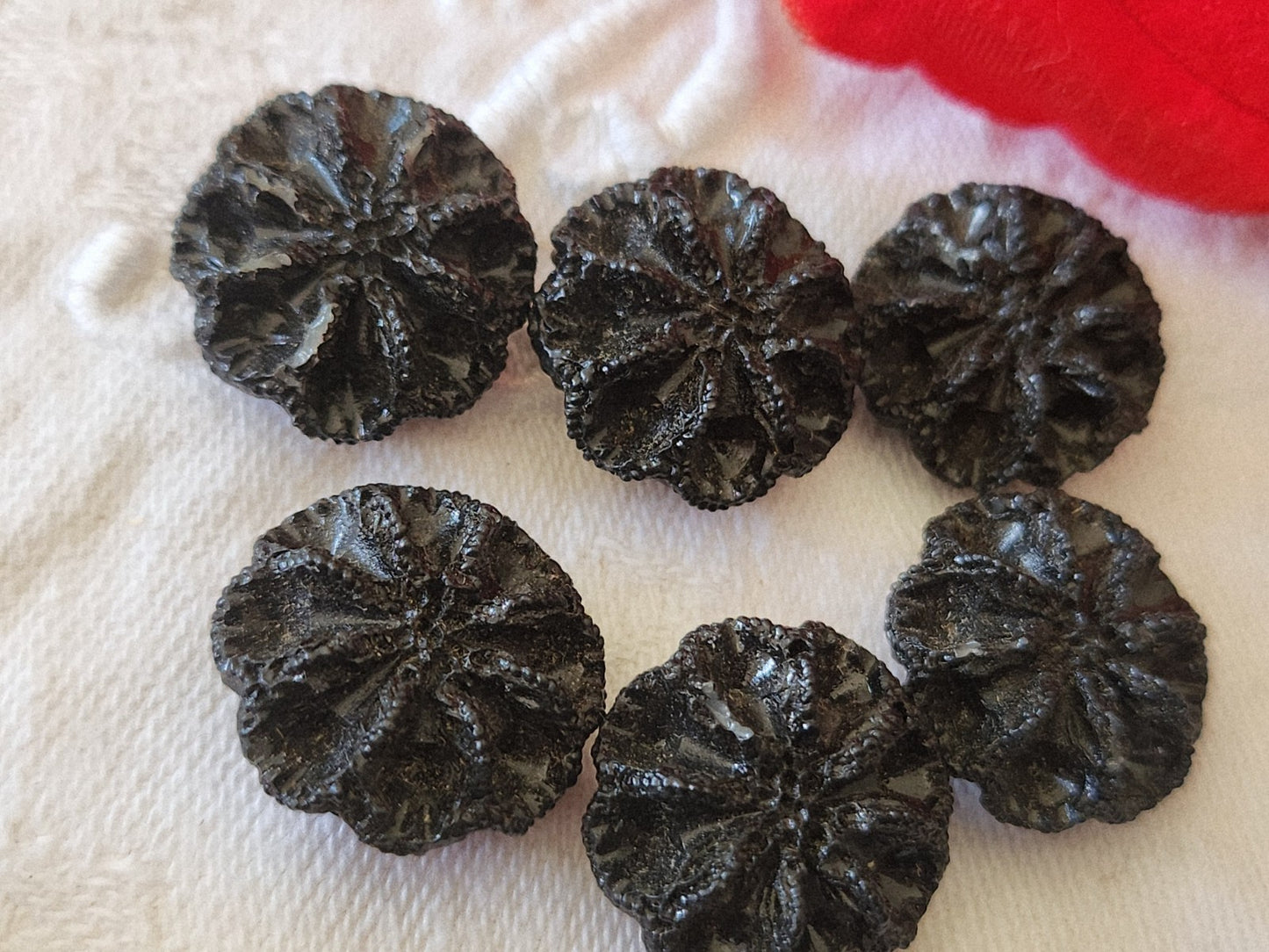 Lot 6 boutons vintage en résine noir à pied 1,7 cm  ref 3896