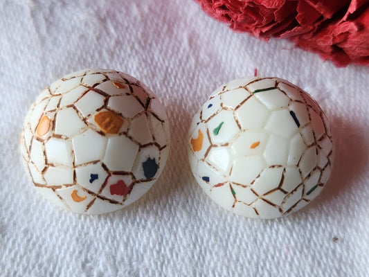 Duo boutons anciens en verre peint effet craquelé 1,8 cm pied D9L