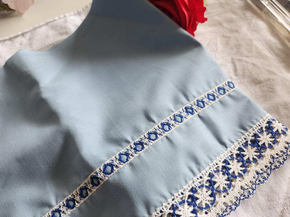 Très large bordure ancienne neuve bas jupon bleu 6 mètres 50 sur 28,5 cm  B1