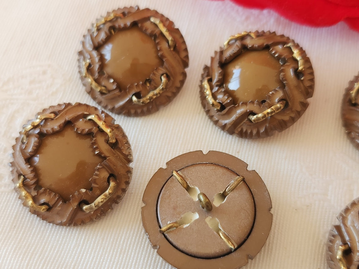 Collection  lot 6 boutons anciens avec sorte agraphe marron 2,2 cm ref 6650