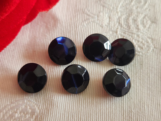 Lot 6 boutons anciens en nacre bleu facette effet strass pied 0,9 cm ref 6313