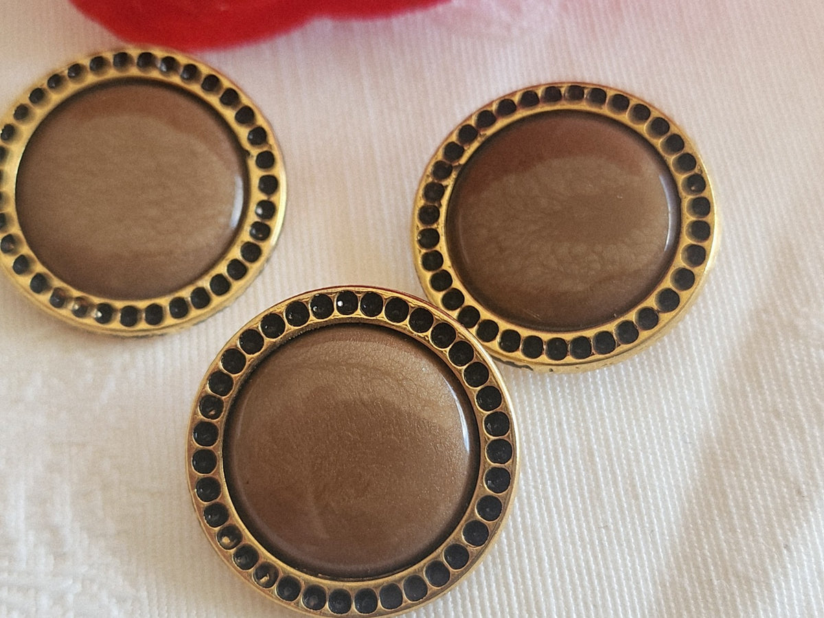 Trio boutons vintage en métal marron doré 2,3 cm ref 6271
