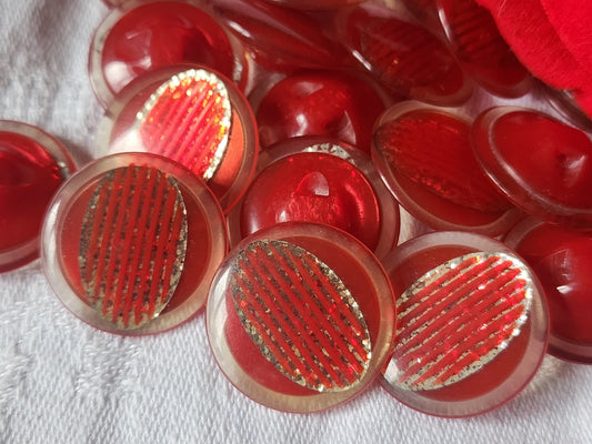 Lot 6 boutons vintage rouge paillette à pied 2,2 cm superbe ref 2390