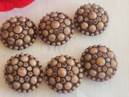 Lot 6 boutons vintage en résine marron  2,1 cm ou 21 mm pied ref 6261