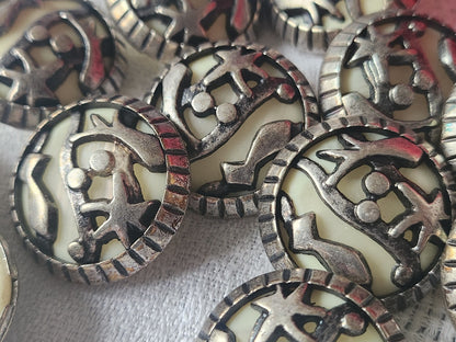 Lot 5 gros boutons vintage poisson metal coeur irisé pied lourd ref 5807