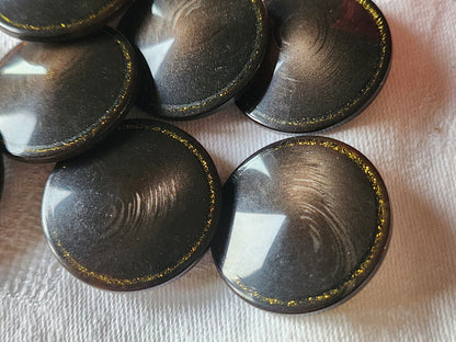 Lot 6 gros boutons vintage marron liseré paillette doré pied 3 cm ref 785