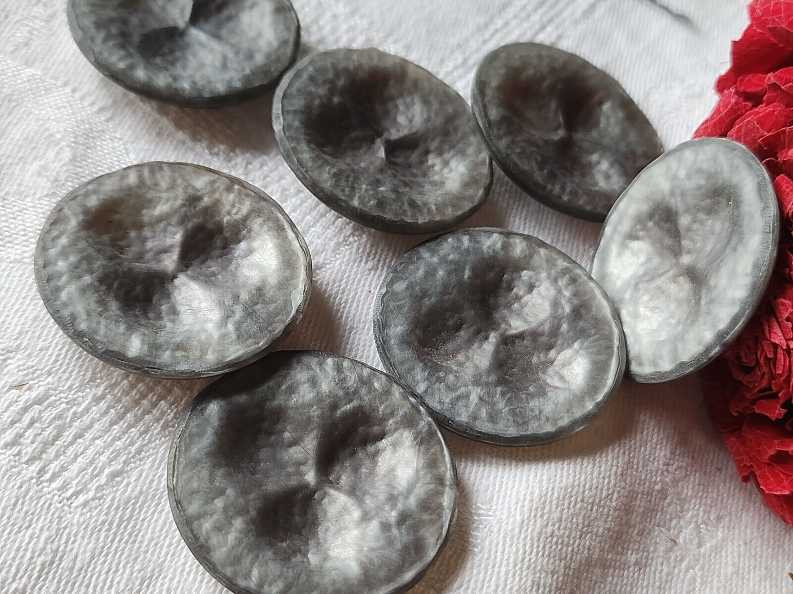 Lot 6 gros boutons vintage gris effet martelé  pied 3,3 cm manteaux ref 864