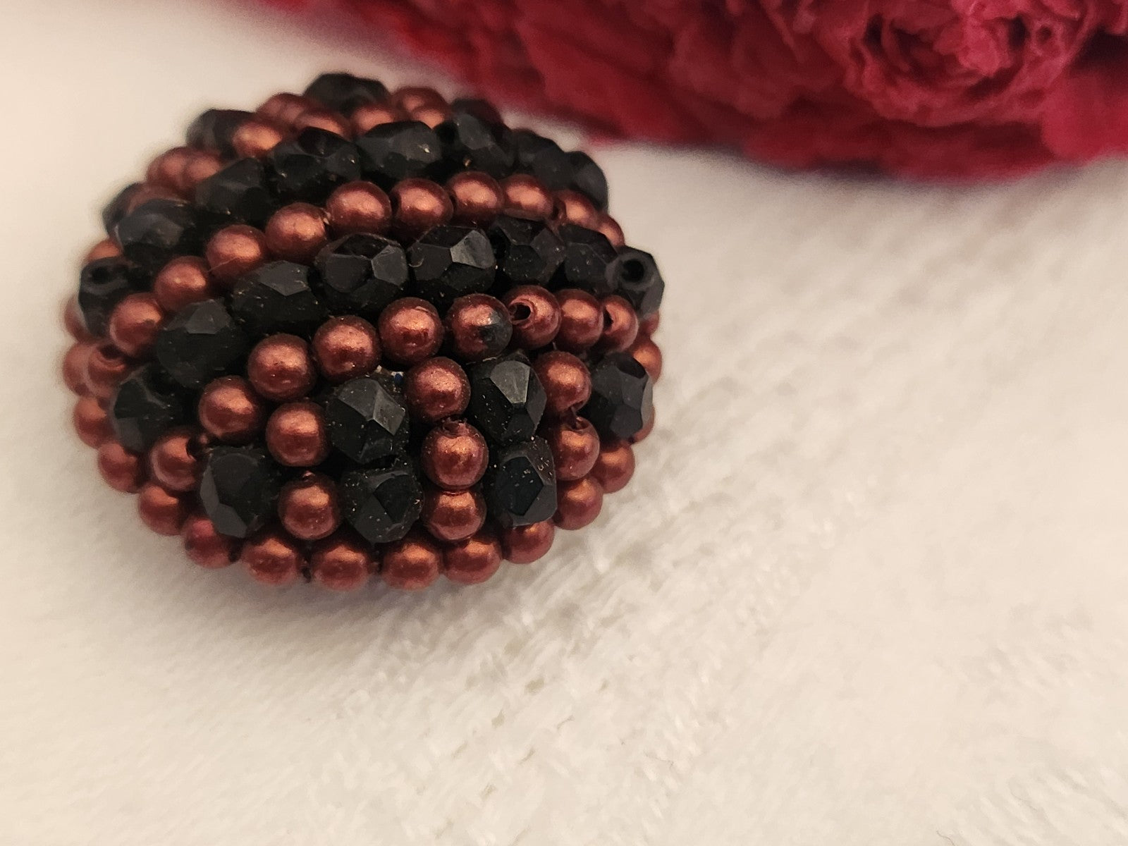 Bouton vintage  métal torsade perle main bijoux parurier 2,5 cm G5C
