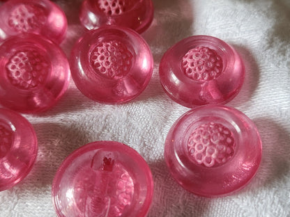 Lot 5 épais boutons  vintage  rose flashy résine à pied 2 cm ref 4847