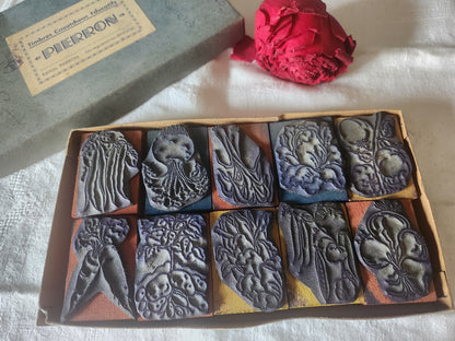 Lot 10 tampons vintage ecole collectionboite légumes