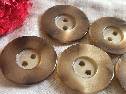 Lot 5 gros boutons vintage pourtour nacré marron  gros  2,7 cm ref 2424