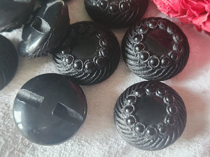 Lot 6 boutons vintage parurier resine perlé pied 2,3 cm noir ref 4883