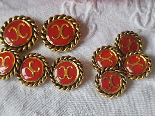 Lot 9 boutons vintage en métal doré lourd rouge panaché 1,9 à 2,7 cm ref 2083