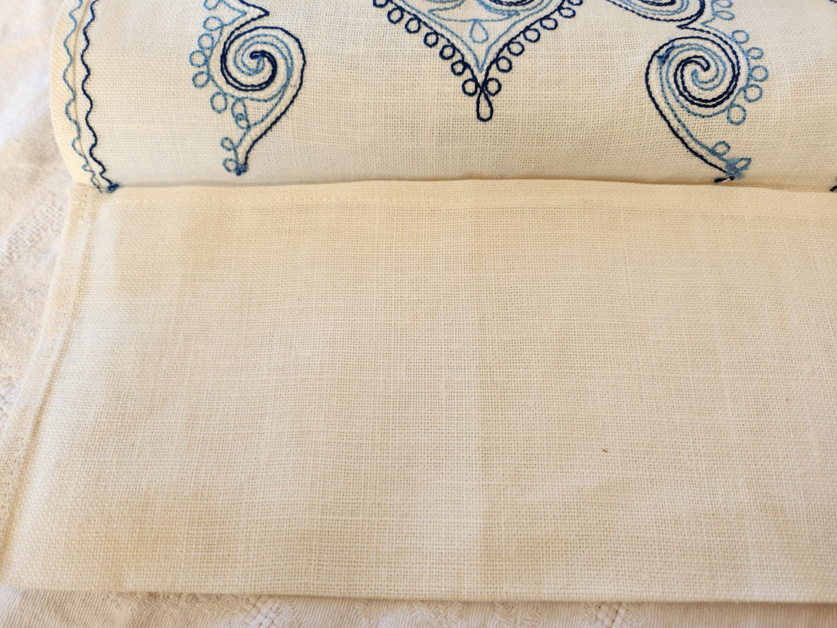 Ancien porte serviette fait main bleu broderie  neuf pochette 12 cm sur 25 cm B8