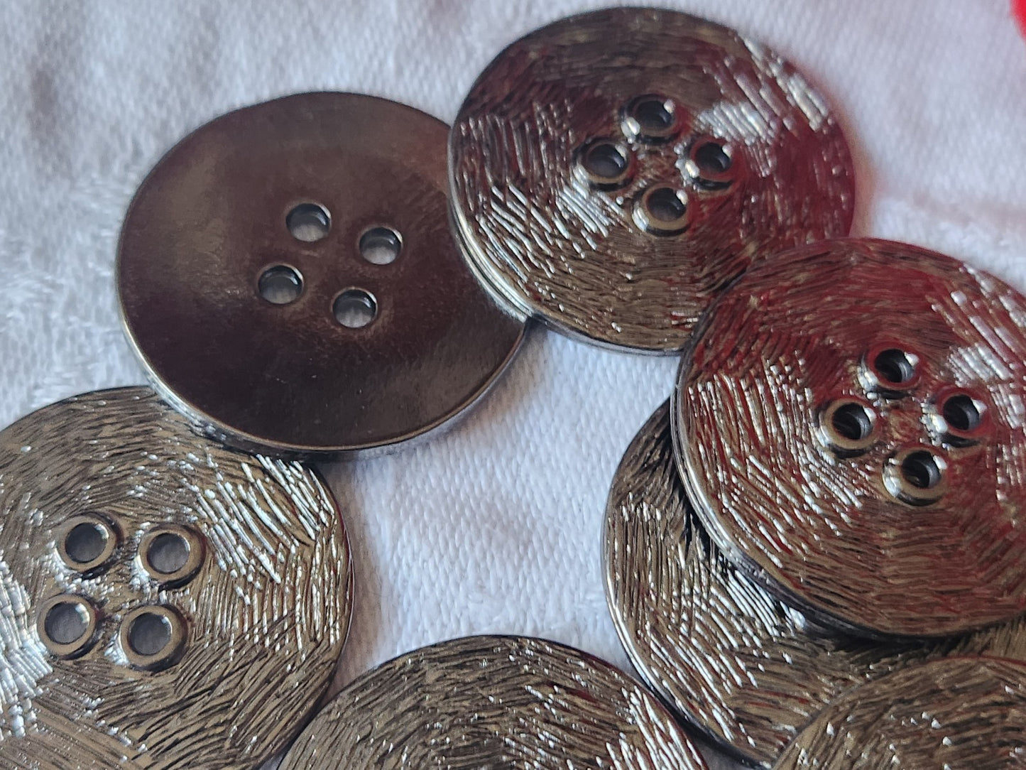 lot 8 gros boutons vintage en métal argenté trous 2,8 cm ref 2308