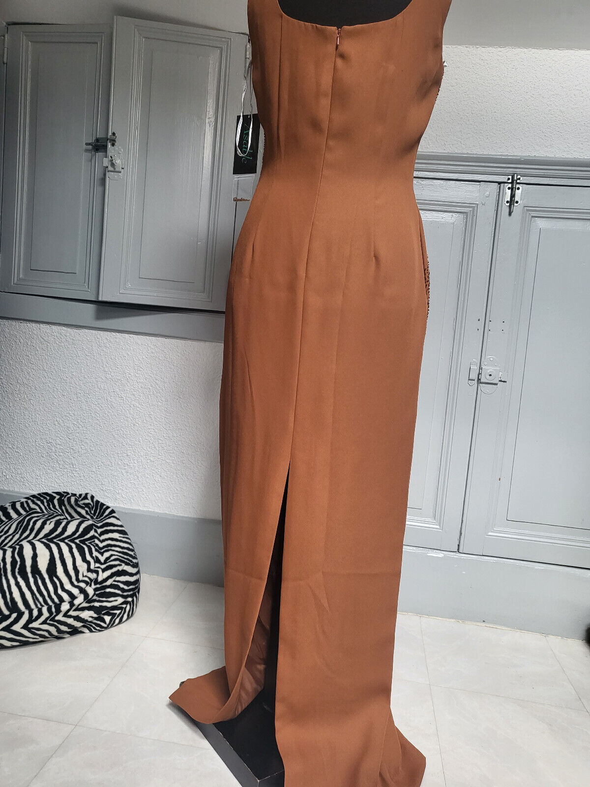 Sublime robe marron ornement perlé cocktail soirée mariage neuve taille 36/38