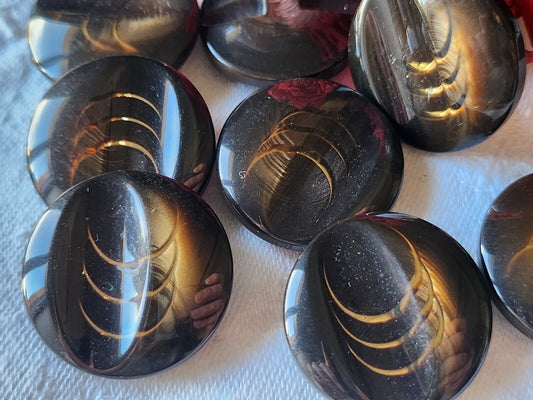 Lot 6 gros boutons vintage marron inclusion  pied 2,7 cm manteaux lourd ref 5750