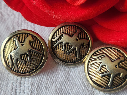 Trio boutons vintage en métal doré cheval à pied  2 cm G17P