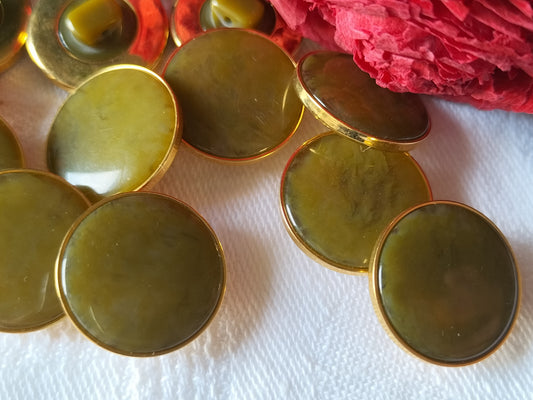Lot 6 jolis  boutons vintage vert cercle metal pied 1,8 cm ref 1330