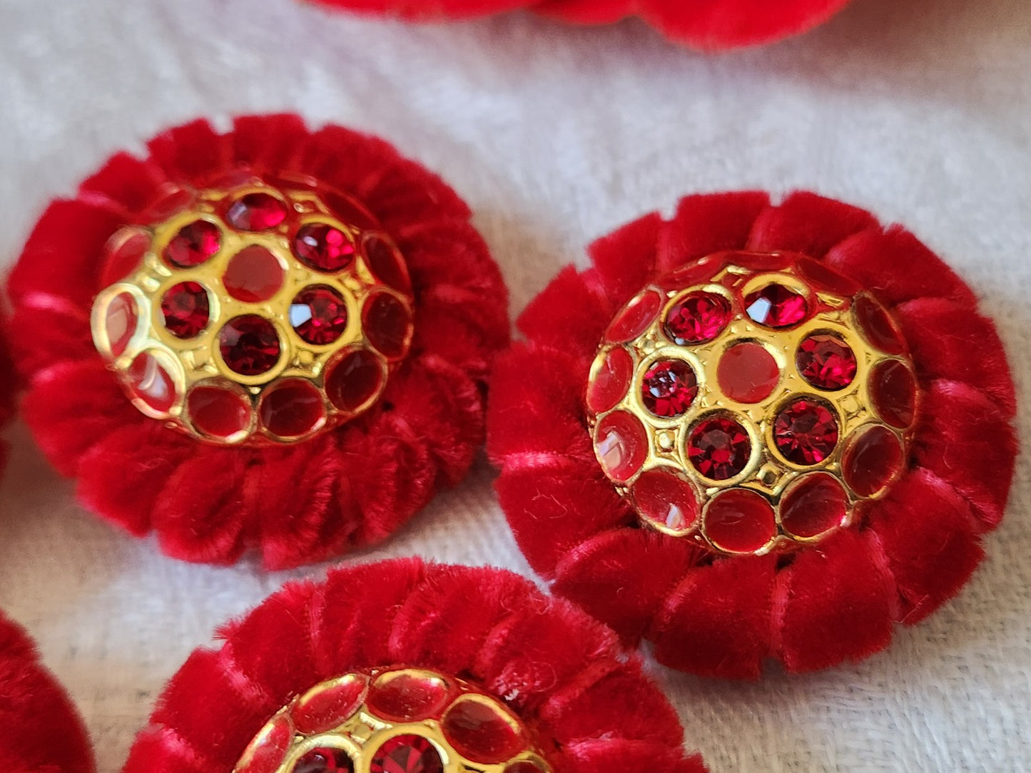 Haute couture lot 5 boutons vintage strass rouge gros bijoux 2,8 cm ref 6050