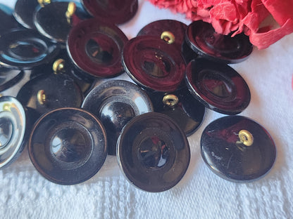 Lot 8 boutons anciens noir à pied en métal 1,9 cm ref 392