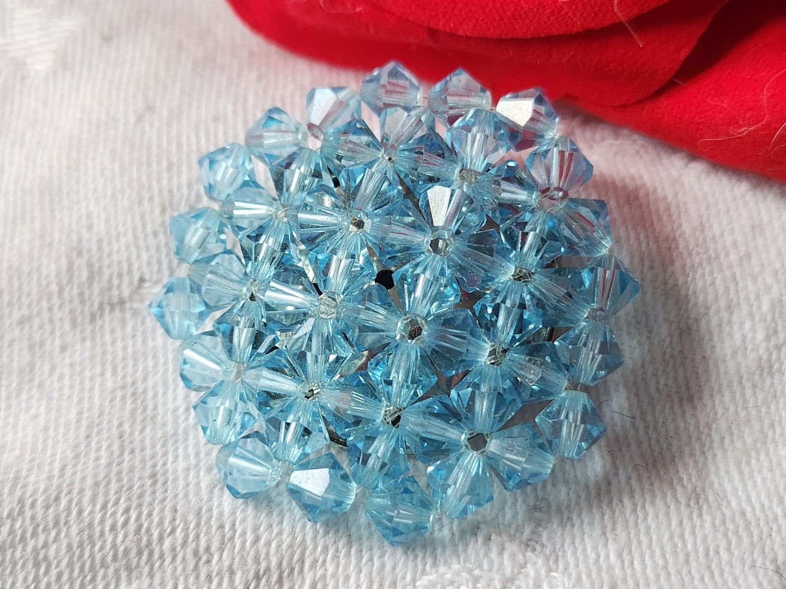 Enorme bouton vintage bleu perle en verre créateur 3,5 cm D16O