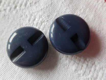 Duo boutons vintage bleu avec cabochon en nacre pied 2,2 cm D10B