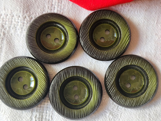 Lot 5 boutons vintage  vert bord texturé gros 2,66 cm ref 4898