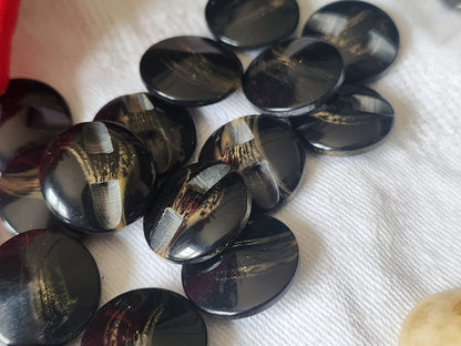 Lot 10 jolis boutons vintage noir lisere doré pied 1,7 cm ref 2301