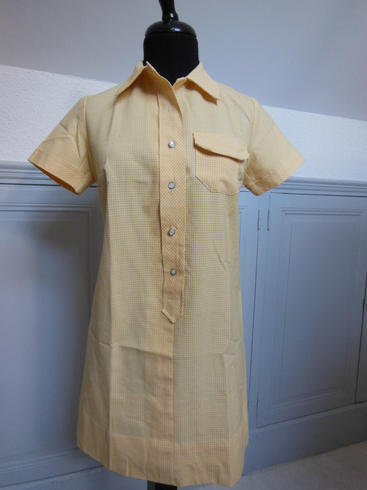 Pur vintage robe  ancienne vichy jaune inspi sportwear  ref PORT