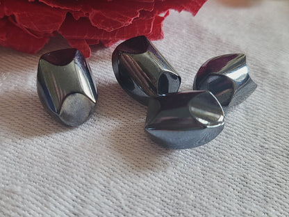 Lot 4 boutons anciens en verre gris noir hématite ovale  0,9 sur 1,3 cm D17A