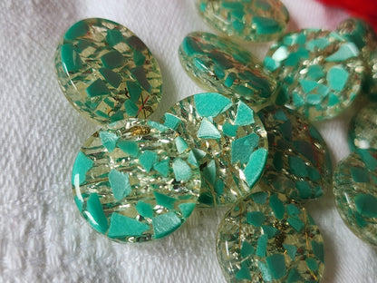 Lot 9 boutons vintage à pied paillette verte 1,7 cm  ref 3564