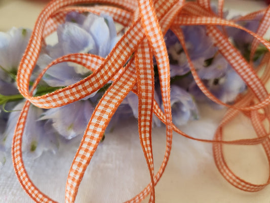 Galon /ruban vintage orange style vichy blanc 5 métres sur 0,7 cm B9