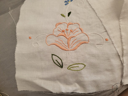 Lot 4 broderies vintage fleurs rose création incrustation application B6