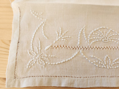 Ancien porte serviette  fait main dentelle broderie  pochette 11 cm sur 25 cm B8