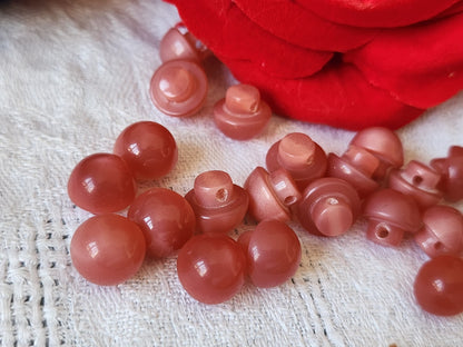 Lot 19 boutons vintage rose demi sphere mini 1 cm pied ref 6099