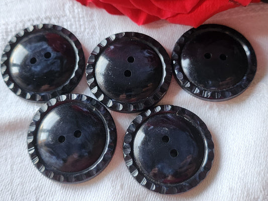 Lot 5 gros  boutons vintage bleu foncé 3 cm marbré  trou ref 1852