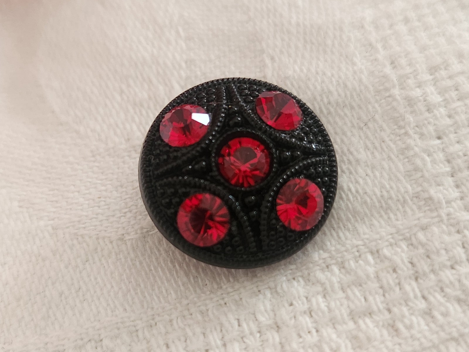 Bouton vintage en verre noir avec strass verre orange 18 mm ou   1,8 cm G19A