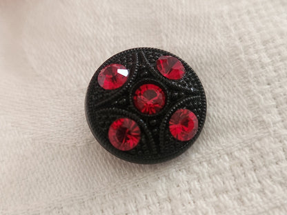 Bouton vintage en verre noir avec strass verre orange 18 mm ou   1,8 cm G19A
