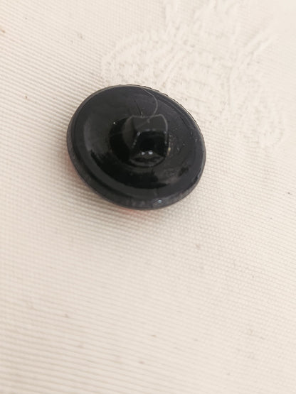 Bouton ancien en verre noir avec strass orange bleu vintage  1,8 cm D18A