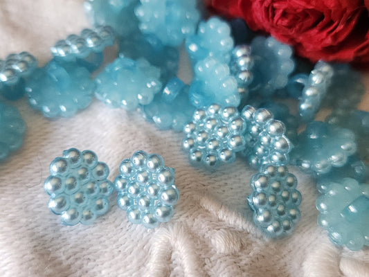 Lot 34 mini boutons vintage satiné bleu texturé 1 cm pied ref 2979