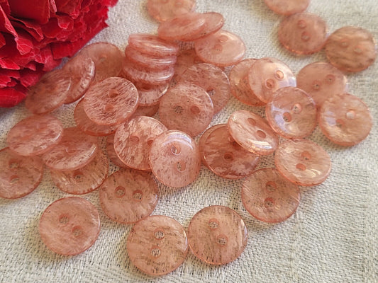 Lot  15 petits boutons vintage rose transparent camaïeu à trou 1,2 cm ref 4842