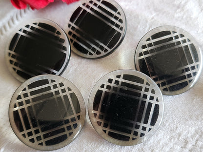 Lot 5 boutons vintage noir transparent inclusion pied gros 2,8 cm ref 1279