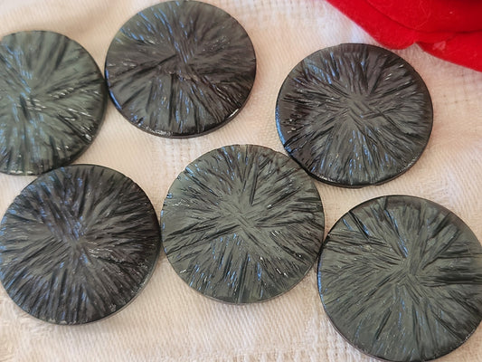 Lot 6 gros boutons vintage gris texturé 3 cm pied ref 6087